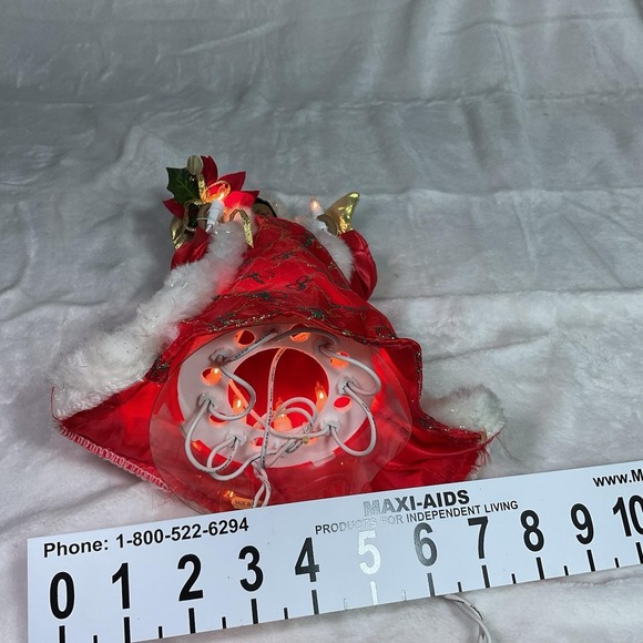 Christmas Dark Skin Angel Tree Topper RED GOLD WINGS LIGHTED African American - Picture 11 of 11